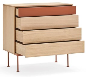 Comodă cu aspect de lemn de stejar Teulat Yoko, roșu cărămiziu