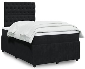 vidaXL Pat box spring cu saltea, negru, 120x200 cm, catifea