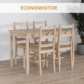 HOMCOM Set de masă 5 piese, masă cu scaune, lemn masiv, 118 cm x 73 cm x 75 cm, natur | Aosom Romania