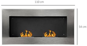 Semineu pe Bioetanol incalzitor Realizat din Inox cu 2 Arzătoare, aparat de incalzire ecologic 110x54x14cm HOMCOM | Aosom RO