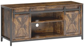 HOMCOM Stand TV Lowboard, Design industrial, pentru televizoare de 60'', 6 rafturi, 2 uși glisante, Maro/Negru | Aosom Romania