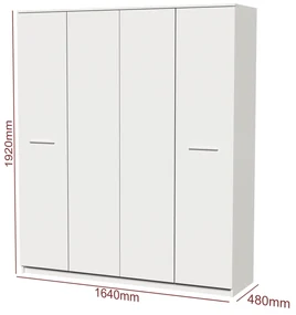 Dormitor Luiza 4U5P, culoare alb, cu pat standard 140 x 200 cm, dulap cu 4 usi, comoda si 2 noptiere