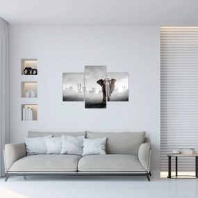 Tablou - Elefanți în oraș, versiunea alb-negru (90x60 cm)