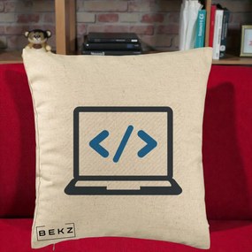 Perna Personalizata Laptop Cod HTML, 40x40 cm, Bej, Husa Detasabila, Perna Inclusa, BEKZ®