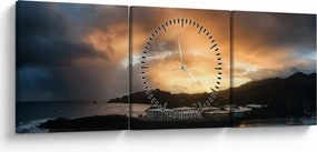 Tablou - plaja cu cerul întunecat (cu ceas) (90x30 cm)