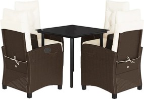 vidaXL Set mobilier de grădină, 5 piese, cu perne, maro, poliratan