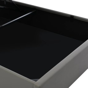 Pat dublu cu ladă de depozitare, cu LED și telecomandă, structură tapițată 140x200 cm, Gri