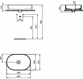 Lavoar pe blat Ideal Standard Strada II oval 60x40 cm fara preaplin