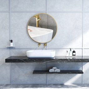 HOMCOM Oglindă Rotundă pentru Baie, din Sticlă și Oțel, Ø70x2.5 cm, culoare Auriu | Aosom Romania