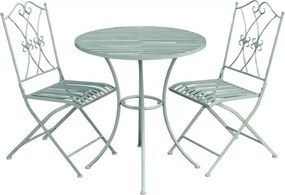Set bistro pentru exterior din metal verde antichizat cu masă și 2 scaune, „Antique Verte”