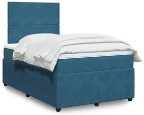 vidaXL Pat box spring cu saltea, albastru închis, 120x200 cm, catifea