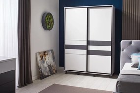 DORMITOR CRISTINA ALB, PAT TAPITAT SOMIERA RABATABILA, DRESSING 2 USI SI 2 SERTARE 120/160/200 CM, 2 NOPTIERE