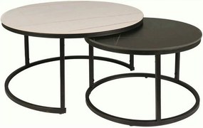 Set 2 masute cafea FERRANTE B, alb/negru, ceramica/metal