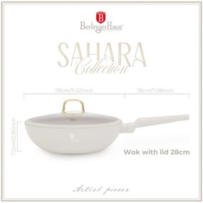 Tigaie wok cu capac 28 cm, 3,2L Sahara Berlinger Haus BH 8064, antiaderenta, crem