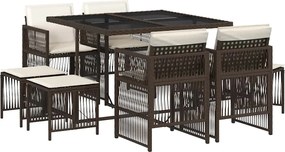 vidaXL Set mobilier de grădină cu perne, 9 piese, maro, poliratan