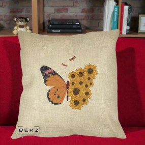 Perna Decorativa Fluture Floarea-Soarelui, 40x40 cm, Crem, Husa Detasabila, Perna Inclusa, BEKZ®