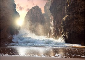 Tablou pe sticlă - Stânci și valuri ale oceanului (70x50 cm)