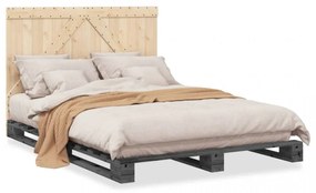 Cadru de pat cu tăblie, gri, 160x200 cm, lemn masiv de pin