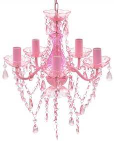 Lustră roz de cristal artificial cu 5 becuri