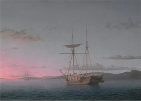 Tablou pe sticlă - Fitz Henry Lane, Lumber Schooners at Evening on Penobscot Bay, reproducere (70x50 cm)