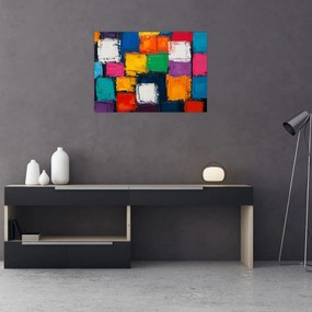 Tablou pe sticlă - Pictură cu pătrate colorate (70x50 cm)
