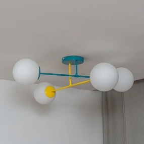 Lustru aplicat MOON, 4xE27/15W/230V, turcoaz/galben