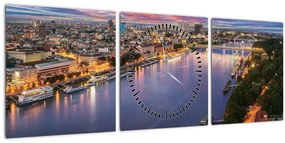 Tablou cu orașul Bratislava cu râu (cu ceas) (90x30 cm)