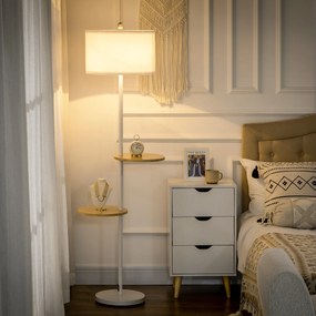 HOMCOM Lampa de podea cu 2 rafturi, Lampa de podea din metal si lemn cu abajur din material, Ø40x163cm, alb | AOSOM RO