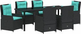 vidaXL Set de masă pentru grădină 7 pcs Negru Rattan poli