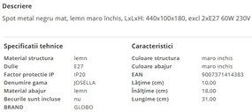 Aplica de perete/tavan minimalista cu 2 spoturi orientabile JOSELLA
