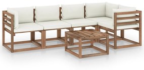 Set mobilier de gradina cu perne, 6 piese, lemn pin tratat Crem, 2x mijloc + 3x colt + masa, 1