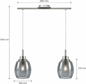 BRILAGI - LED lustră pe cablu RETRO GLASS 2xE27/60W/230V crom mat/gri fumuriu