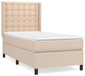 3132482 vidaXL Pat box spring cu saltea, cappuccino, 90x200 cm piele ecologică