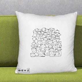 Perna Personalizata Many Cats Pattern Alb-Negru, 40x40 cm, Alb Pufos, Husa Detasabila, Perna Inclusa, BEKZ®