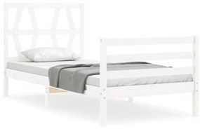 3194342 vidaXL Cadru de pat cu tăblie single, alb, lemn masiv