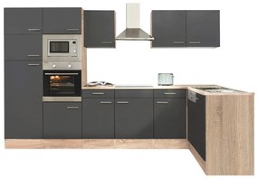 Mobilă de bucătărie de colț Yorki 340, corp din stejar sonoma, cu față antracit satinat