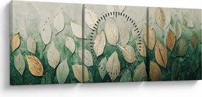 Tablou - Frunze verzi-aurii (cu ceas) (90x30 cm)