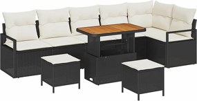 vidaXL Set de canapele pentru grădină cu pernă 9 pcs Negru și Crem