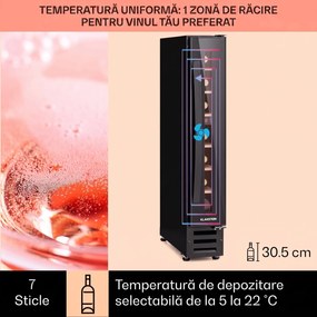 Klarstein Vinovilla 7, built-in, Uno Onyx, frigider incorporabil pentru vin, sticla neagra, otel inoxidabil