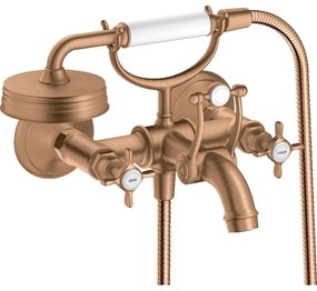 Baterie cada bronz periat cu para si furtun dus, dubla comanda, Hansgrohe Axor Montreux Bronz periat