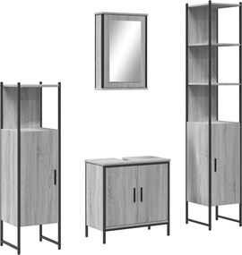 vidaXL Set mobilier de baie, 4 piese, gri sonoma, lemn prelucrat