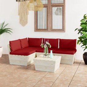 Set mobilier gradina din paleti cu perne, 5 piese, lemn molid Bordo, colt + 3x mijloc + masa, 1