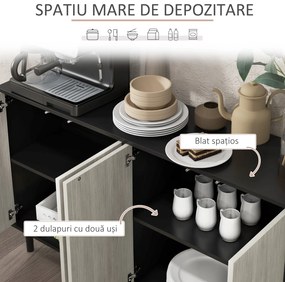 HOMCOM Bufet Modern cu 2 Dulapuri și Raft Reglabil, Mobilier Bucătărie cu 4 Uși și Picioare din Pin, 121x37x75 cm, Negru | Aosom Romania