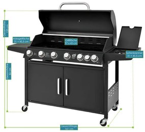 Grãtar pe gaz BBQ "California" cu 6 arzãtoare si 1 arzãtor pe gaz lateral