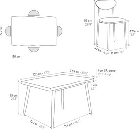 Set Gina masă 120 cm fixă + 4 scaune
