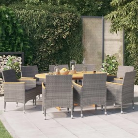 3103599 vidaXL Set mobilier de grădină cu perne, 9 piese, gri