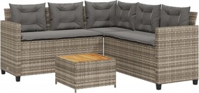 vidaXL Canapea de grădină cu masă/perne, formă de L, poliratan gri