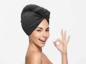 Prosop turban gri inchis cu uscare rapida, 100% bumbac