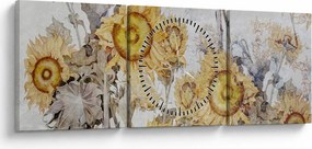 Tablou - Floarea-soarelui pe perete (cu ceas) (90x30 cm)