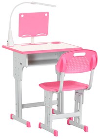 Banca cu scaun pentru copii 6-12 ani cu pupitru, suport stilou, carlig si lampa roz HOMCOM | Aosom Romania